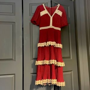 Deep red tiered midi dress